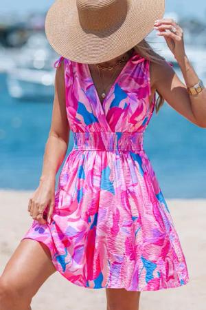 Ärmelloses Gesmokte Taille Mini-Wickelkleid