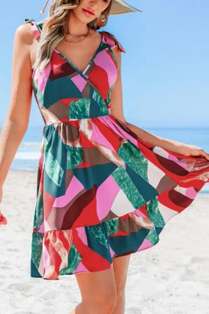 Abstraktes Ärmelloses Mini-Wickelkleid mit Reißverschluss hinten
