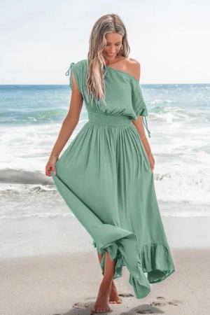 Asymmetrischer Ausschnitt Kurzarm Maxikleid