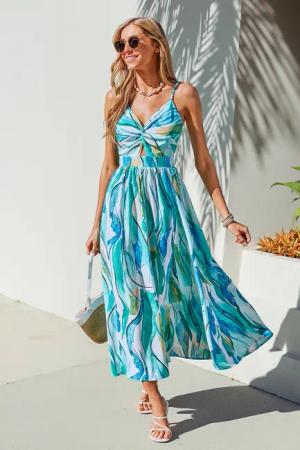 Ärmelloses Mintgrünes V-Ausschnitt Maxikleid