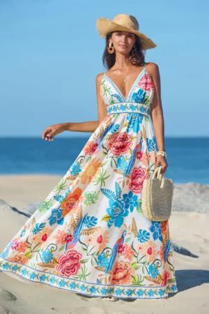 Ärmelloses Maxikleid mit tropischem Print