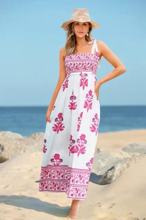 Blumiges Quadratischer Ausschnitt Maxikleid