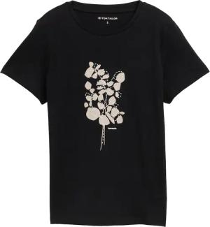 TOM TAILOR Damen T-Shirt mit Print, schwarz, Uni, Gr. XL