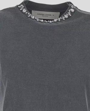 Golden Goose - Decorative Crystal-Embellished Grey T-Shirt - Größe M - grau