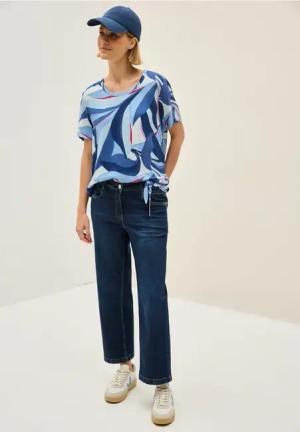 Cecil Damen Print-Bluse mit Knoten in Blau, Gr: XXL