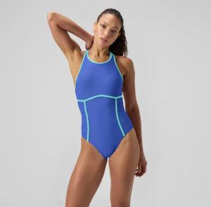 Gebundener Crossback-Badeanzug Blau für Damen