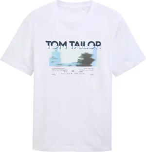TOM TAILOR Herren T-Shirt mit Fotoprint, weiß, Logo Print, Gr. M