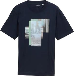 TOM TAILOR Herren T-Shirt mit Fotoprint, blau, Logo Print, Gr. XXL