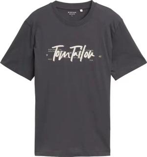 TOM TAILOR Herren T-Shirt mit Logo-Print, schwarz, Uni, Gr. L