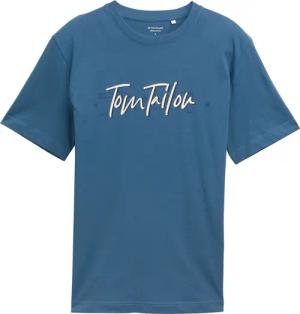 TOM TAILOR Herren T-Shirt mit Logo-Print, blau, Uni, Gr. S