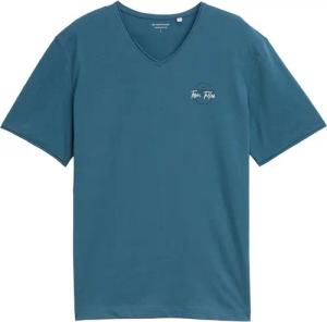 TOM TAILOR Herren T-Shirt mit V-Ausschnitt, blau, Uni, Gr. L