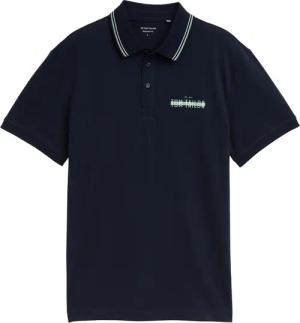 TOM TAILOR Herren Piqué Poloshirt mit prünt, blau, Uni, Gr. L