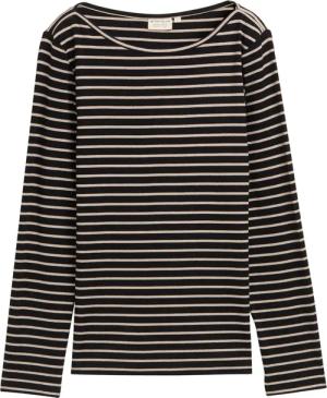 TOM TAILOR Damen Langarmshirt mit Streifenmuster, schwarz, Gestreift, Gr. XS