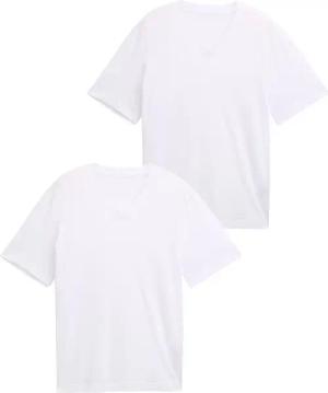 TOM TAILOR Herren T-Shirts mit V-Ausschnitt im 2er-Pack, weiß, Uni, Gr. M