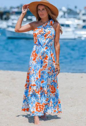 Maxikleid mit Blumenmuster in Himmelblau