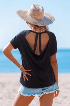 Blaues Cut-out T-Shirt
