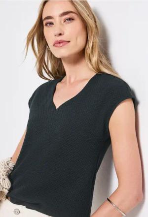 Street One Frauen Shirt mit Herzausschnitt in Grün, Gr: 34