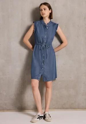 Street One Studio Frauen Jeanskleid mit Rüschen in Blau, Gr: 46