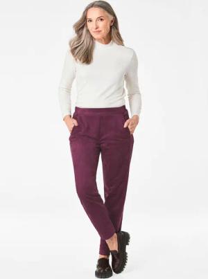 Hose LOUISA in Veloursleder-Optik - beere - Gr. 255 von Goldner Fashion
