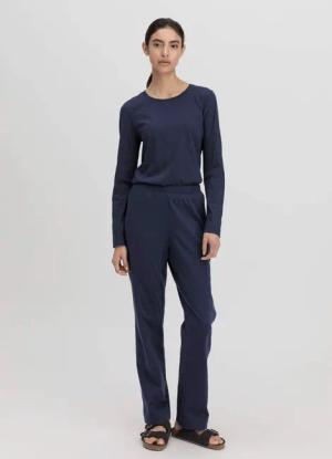 hessnatur Damen Schlafhose Regular PURE COTTON aus Bio-Baumwolle - blau - Größe 46