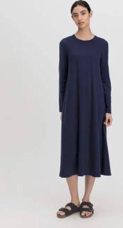 hessnatur Damen Langarm Nachthemd Slim PURE COTTON aus Bio-Baumwolle - blau - Größe 34