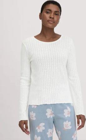 hessnatur Damen Pointelle Loungeshirt PURE COTTON aus Bio-Baumwolle - weiß - Größe 48