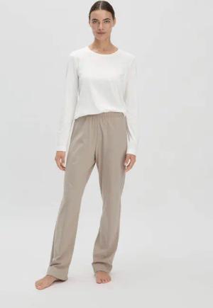 hessnatur Damen Schlafhose Regular PURE COTTON aus Bio-Baumwolle - beige - Größe 42