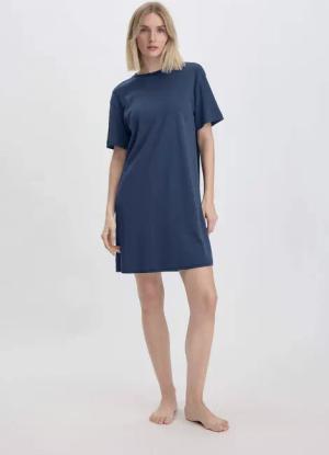 hessnatur Damen Nachthemd Oversized PURE COTTON aus Bio-Baumwolle - blau - Größe 42