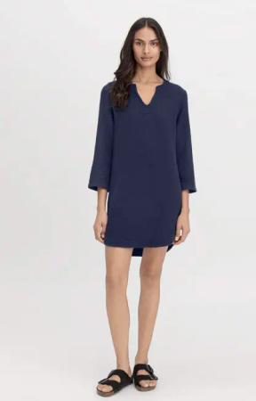 hessnatur Damen Musselin Nachthemd Relaxed PURE COMFORT aus Bio-Baumwolle - blau - Größe 38