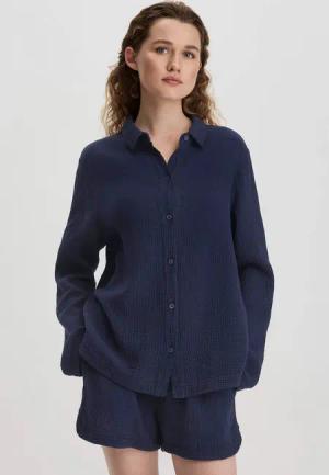 hessnatur Damen Musselin Hemd Oversize PURE COMFORT aus Bio-Baumwolle - blau - Größe 46