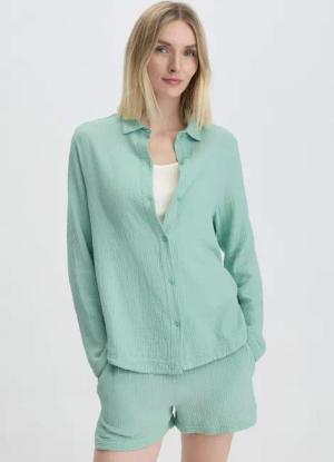 hessnatur Damen Musselin Hemd Oversize PURE COMFORT aus Bio-Baumwolle - grün - Größe 34
