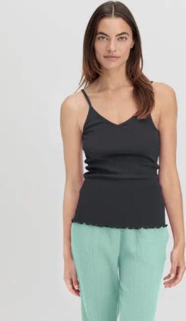 hessnatur Damen Spaghetti Top V-Neck im 2er-Pack PURE COTTON aus Bio-Baumwolle - schwarz - Größe 44
