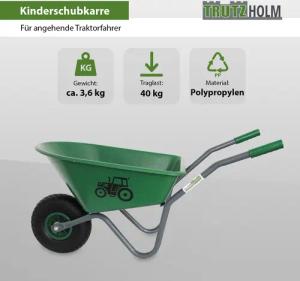 TRUTZHOLM Schubkarre Kinderschubkarre Kunststoffwanne 20 Liter