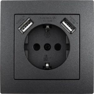 McPower Steckdose Schutzkontakt-Steckdose mit 2x USB