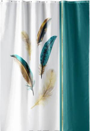 Sanixa Duschvorhang Federn Grün Gold 180x200