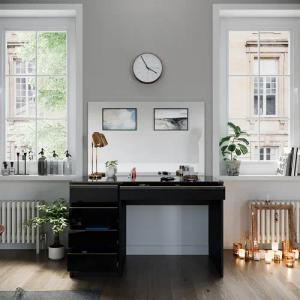 Vicco Schminktisch Sherry, Schwarz/Gold, 120 cm