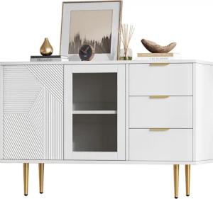 Merax Sideboard, mit Schubladen und Glastür,