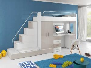 Luxusbetten24 Hochbett Kinderhochbett Adventure mit Schreibtisch,