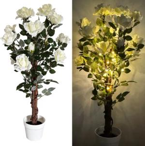 Kunstblume Rosenbaum mit LED-Lichterkette - Künstliche
