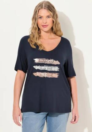 Ulla Popken T-Shirt T-Shirt Metallic-Druck Slim