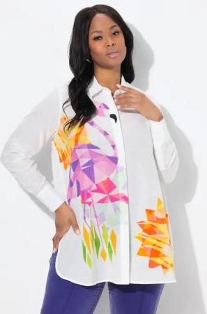 Ulla Popken Hemdbluse Bluse Flamingos A-Linie