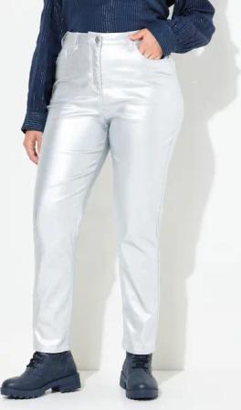 Ulla Popken Funktionshose Mom-Jeans Silber-Coating Komfortbund