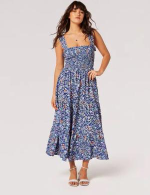 Apricot Midikleid Florales Sommerkleid, (1-tlg) mit