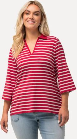 Ulla Popken Poloshirt Poloshirt Ringel V-Ausschnitt