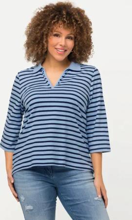 Ulla Popken Poloshirt Poloshirt Ringel V-Ausschnitt