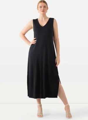 Ulla Popken Jerseykleid Slinky-Midikleid A-Linie V-Ausschnitt