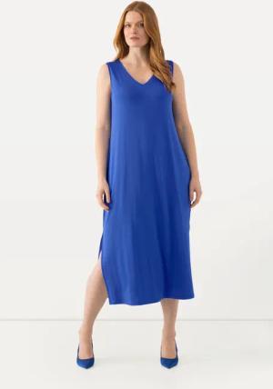Ulla Popken Jerseykleid Slinky-Midikleid A-Linie V-Ausschnitt