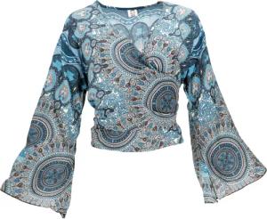 Guru-Shop Longbluse Kurztop, Boho Blusentop, Wickeltop,