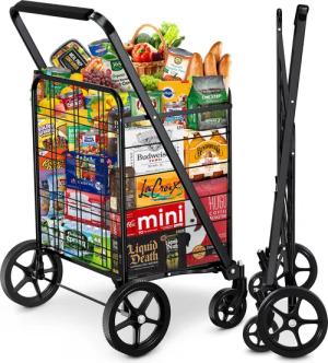 POPOLIC Einkaufstrolley Einkaufswagen, verbesserter, dichter Gitterboden,