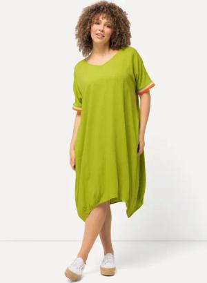 Ulla Popken Midikleid Midikleid Leinenmix V-Ausschnitt